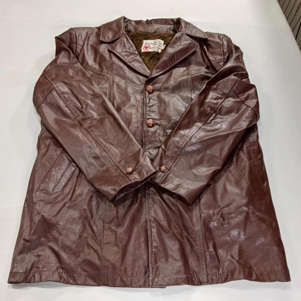 Vtg Sears The Leather Shop Men's Redish Brown Leather Jacket Sz 42 Reg Zip Liner